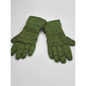 Grandoe Womens XL Olive Green Quilted Puffer Gloves Leather Palm Fleece Lined